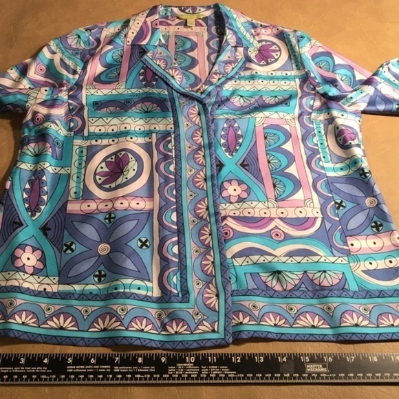 sigrid OLSEN 100% Silk “Signature” Tunic Blouse, BLUE/TURQUOISE, NWOT, Size M - Picture 6 of 8